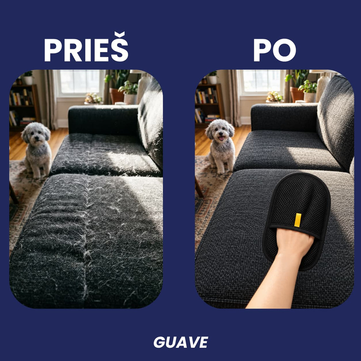 Guave naminių gyvūnėlių plaukų šalinimo pirštinės